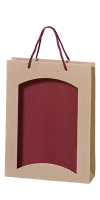 3er Papiertüte natur/bordeaux mit Sichtfenster TU 3650