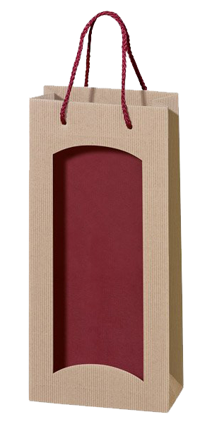 2er Papiertüte natur/bordeaux mit Sichtfenster TU 2650