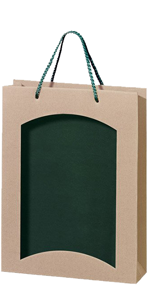 3er Papiertüte natur/grün mit Folienfenster TU 3651