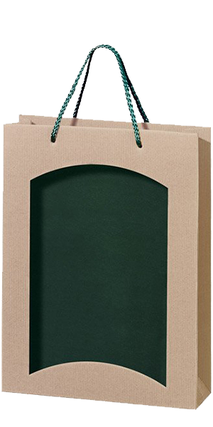 3er Papiertüte natur/grün mit Sichtfenster TU 3651